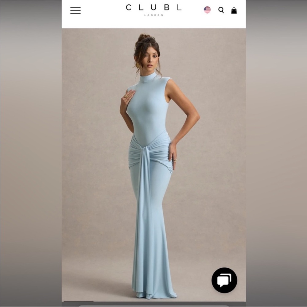 Club L London Sky Blue Gathered Maxi Dress